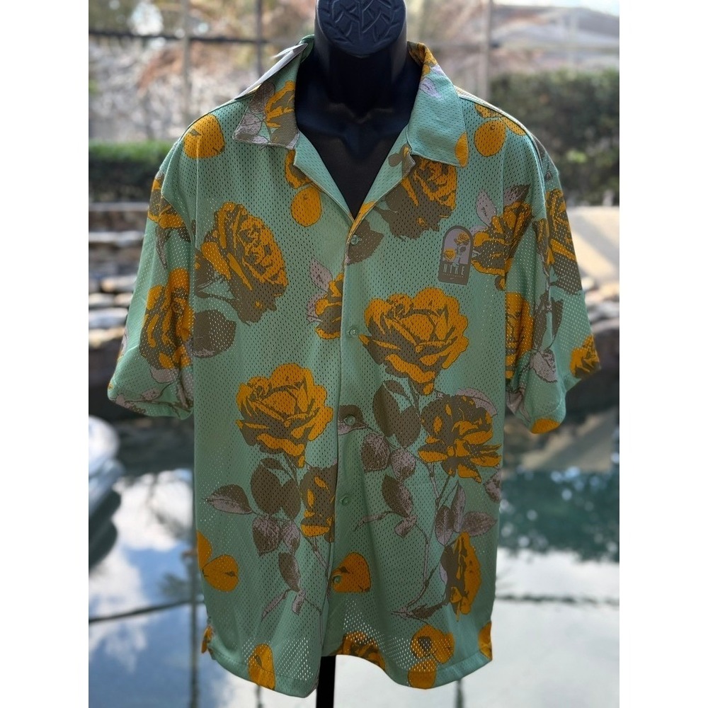 Nike Dri-Fit Rose City Floral Mesh Button Shirt Men's L Green NWT FJ1650-308
